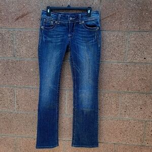 Miss Me Dark Blue Boot Cut Jeans Fallen Angel Wings Gems Rhinestones Embroidered